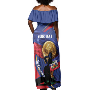 Personalized Haiti Football Champions Off Shoulder Maxi Dress National Pride Gold Trophy