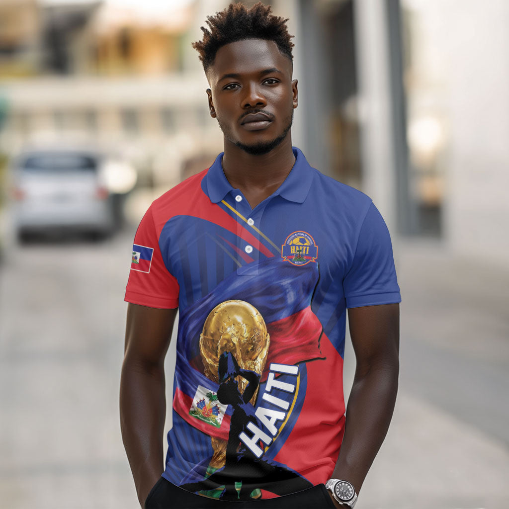 Personalized Haiti Football Champions Polo Shirt National Pride Gold Trophy