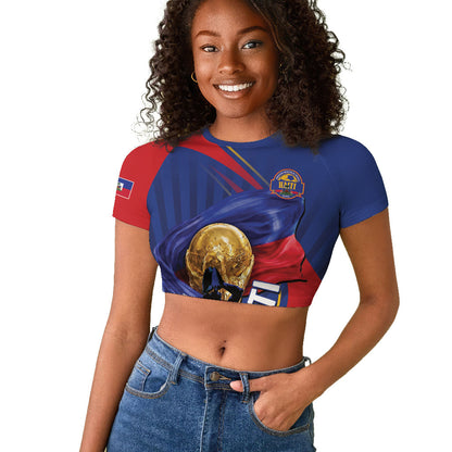 Personalized Haiti Football Champions Raglan Cropped T shirt National Pride Gold Trophy