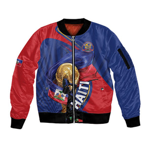 Personalized Haiti Football Champions Sleeve Zip Bomber Jacket National Pride Gold Trophy