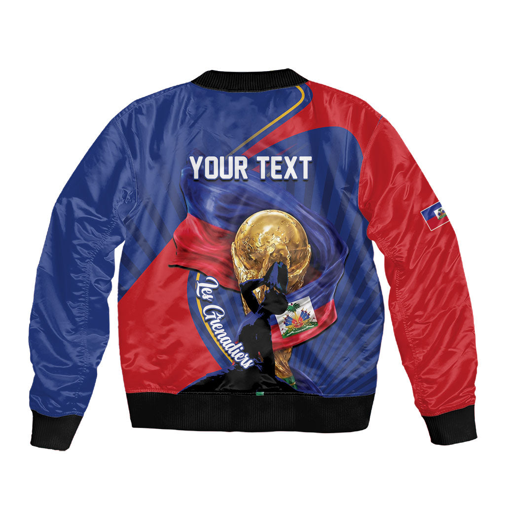 Personalized Haiti Football Champions Sleeve Zip Bomber Jacket National Pride Gold Trophy