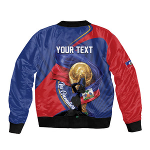 Personalized Haiti Football Champions Sleeve Zip Bomber Jacket National Pride Gold Trophy