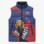 Personalized Haiti Football Champions Sleeveless Puffer Jacket National Pride Gold Trophy