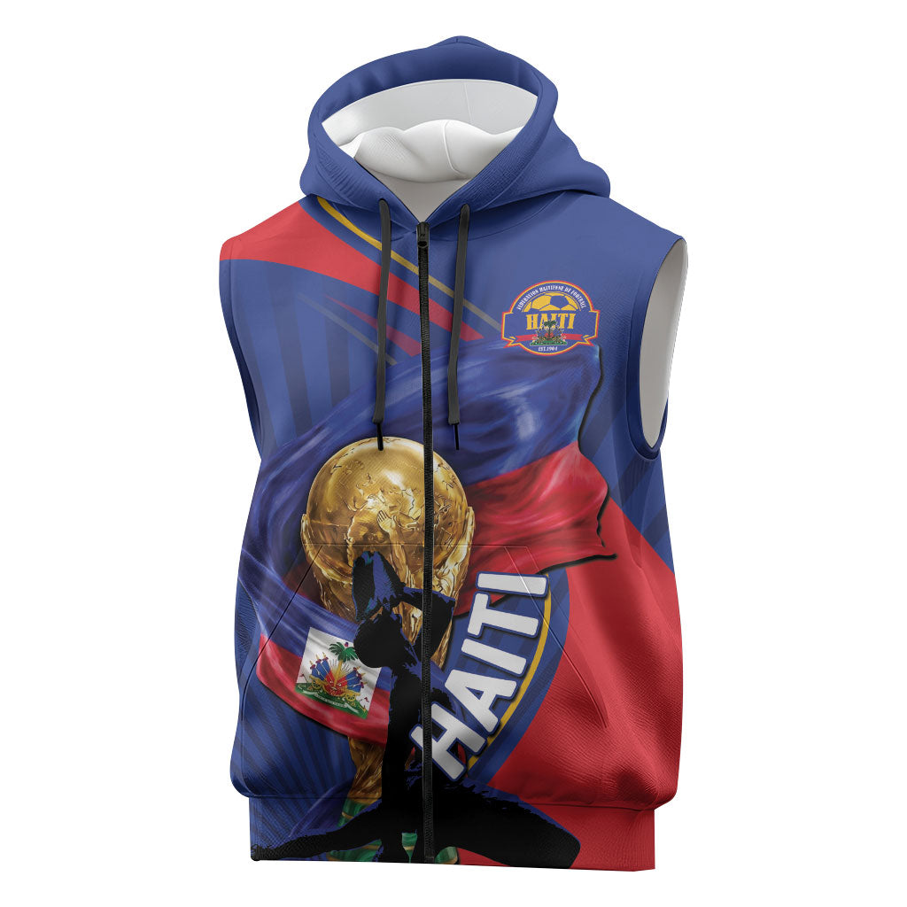 Personalized Haiti Football Champions Sleeveless Zip Hoodie National Pride Gold Trophy