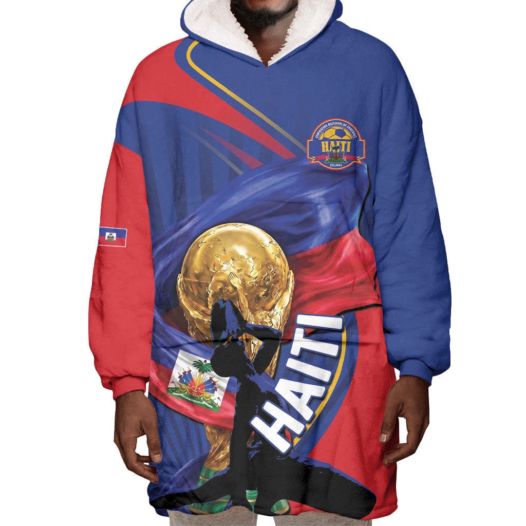 Personalized Haiti Football Champions Wearable Blanket Hoodie National Pride Gold Trophy