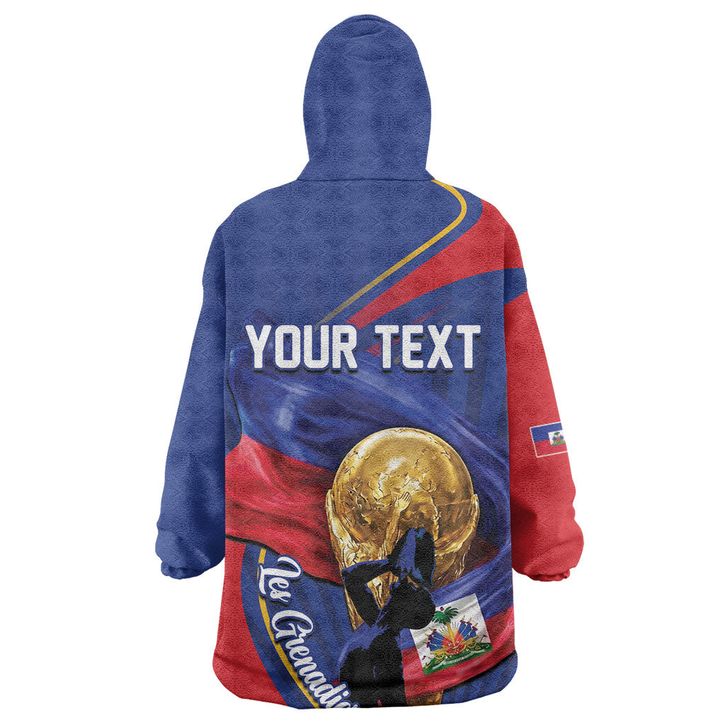 Personalized Haiti Football Champions Wearable Blanket Hoodie National Pride Gold Trophy