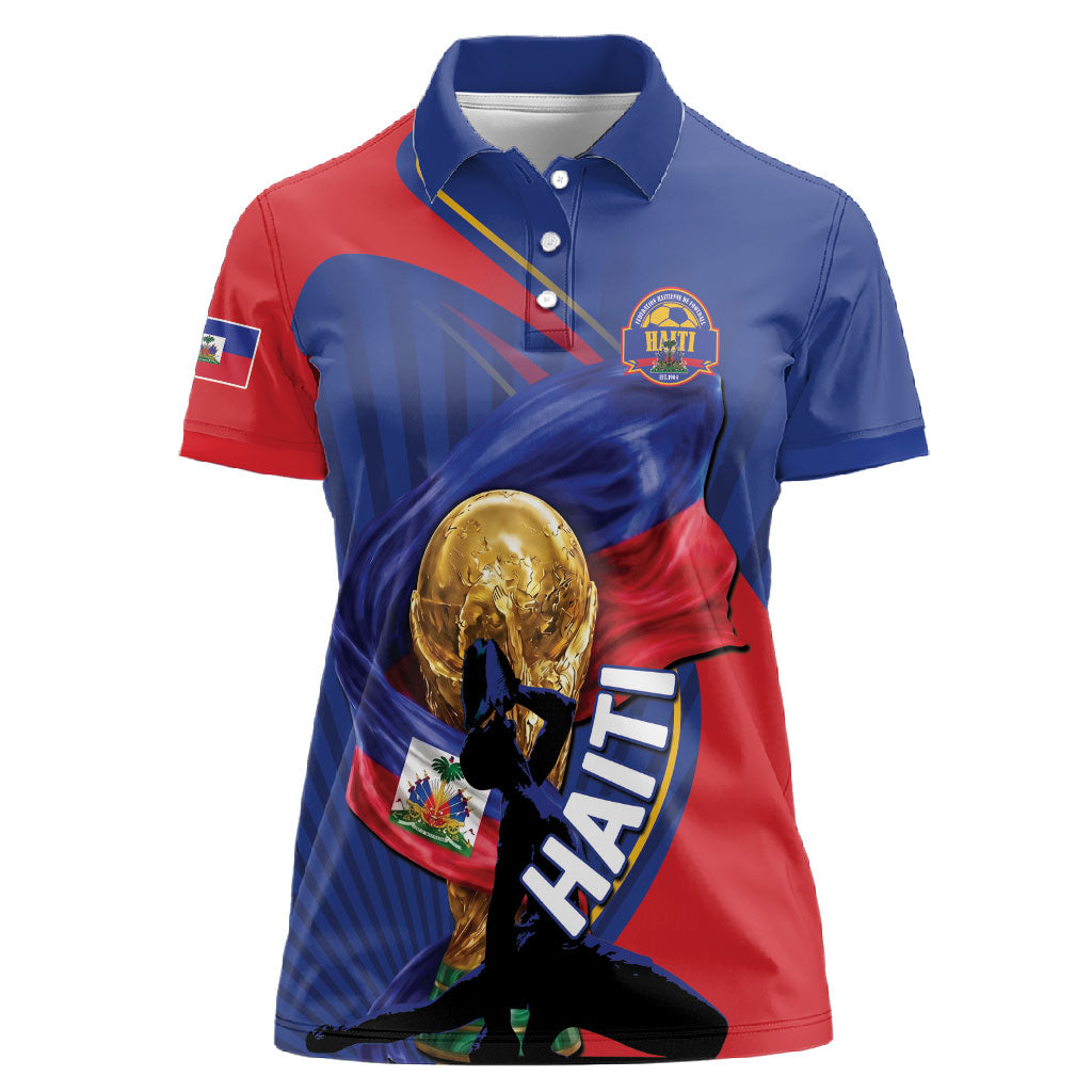Personalized Haiti Football Champions Women Polo Shirt National Pride Gold Trophy