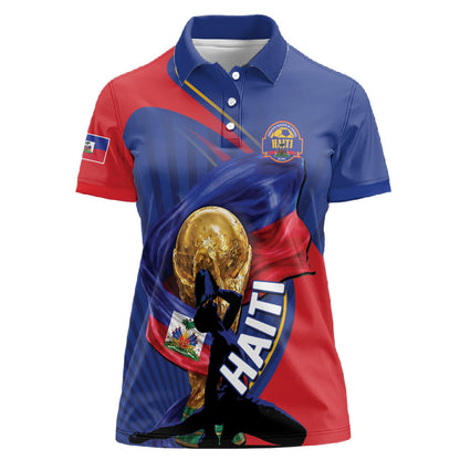 Personalized Haiti Football Champions Women Polo Shirt National Pride Gold Trophy