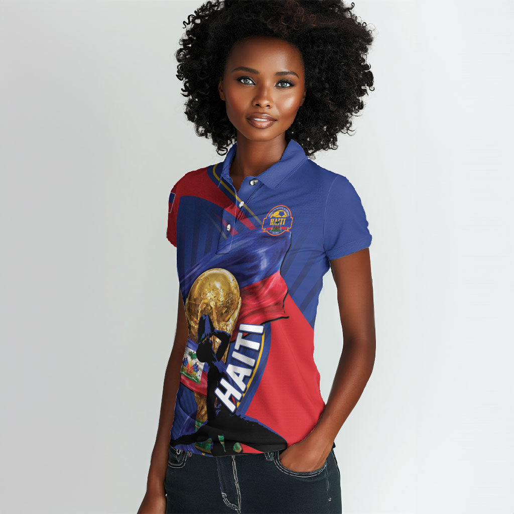 Personalized Haiti Football Champions Women Polo Shirt National Pride Gold Trophy
