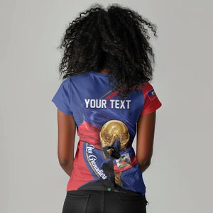 Personalized Haiti Football Champions Women V-Neck T-Shirt National Pride Gold Trophy