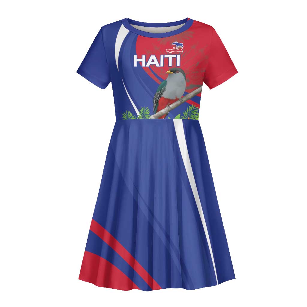Personalized Afro-Haitians Kid Short Sleeve Dress Hispaniolan Trogon Sporty Style - African Pride