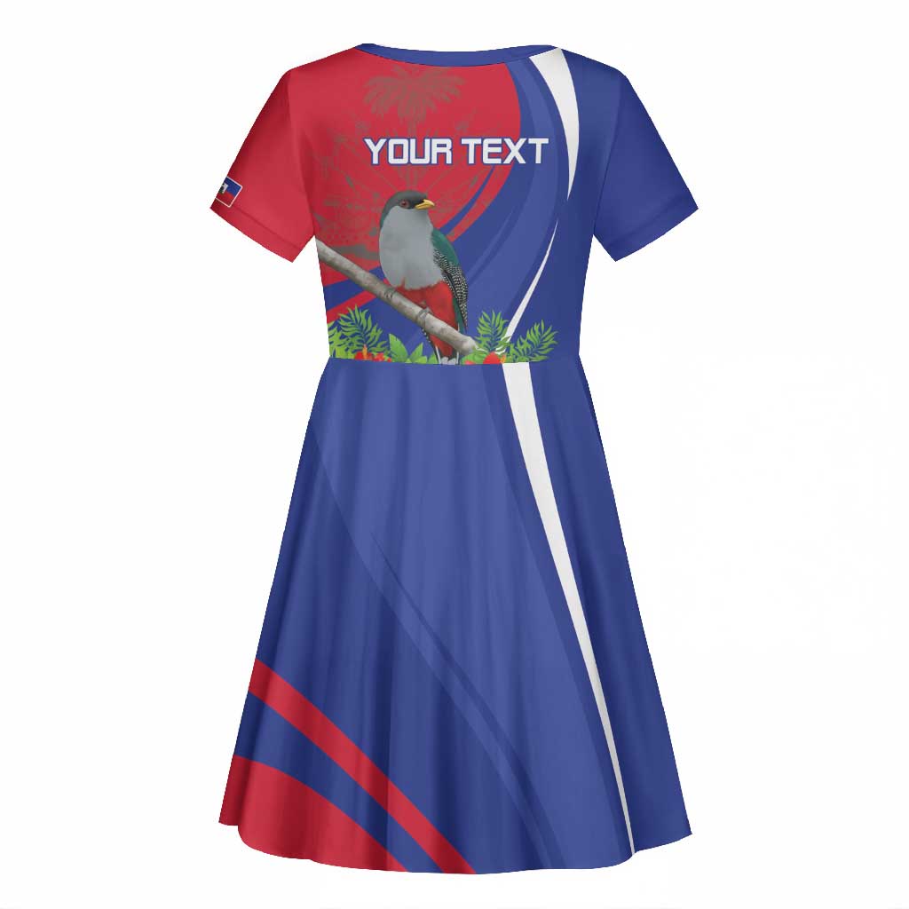 Personalized Afro-Haitians Kid Short Sleeve Dress Hispaniolan Trogon Sporty Style - African Pride