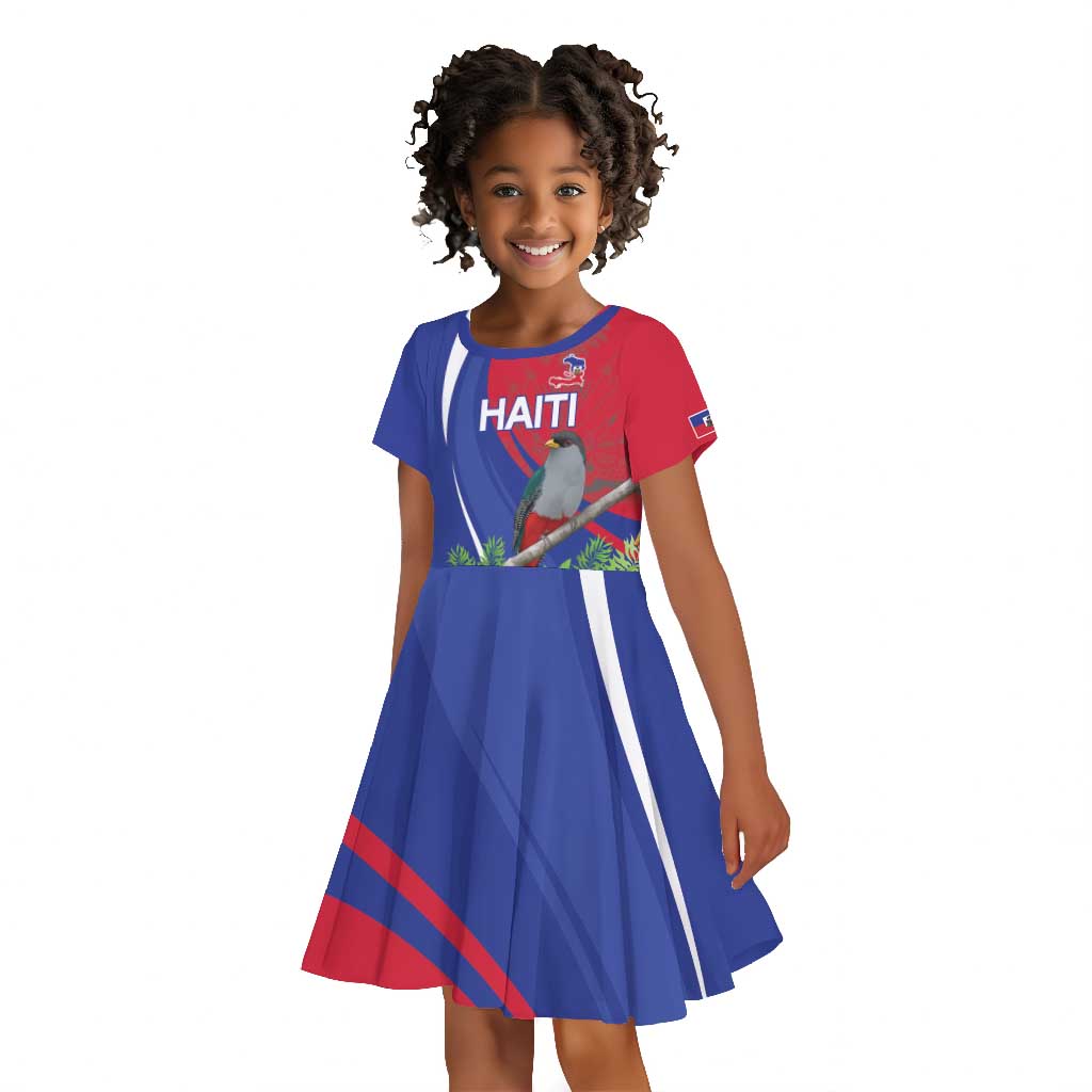 Personalized Afro-Haitians Kid Short Sleeve Dress Hispaniolan Trogon Sporty Style - African Pride