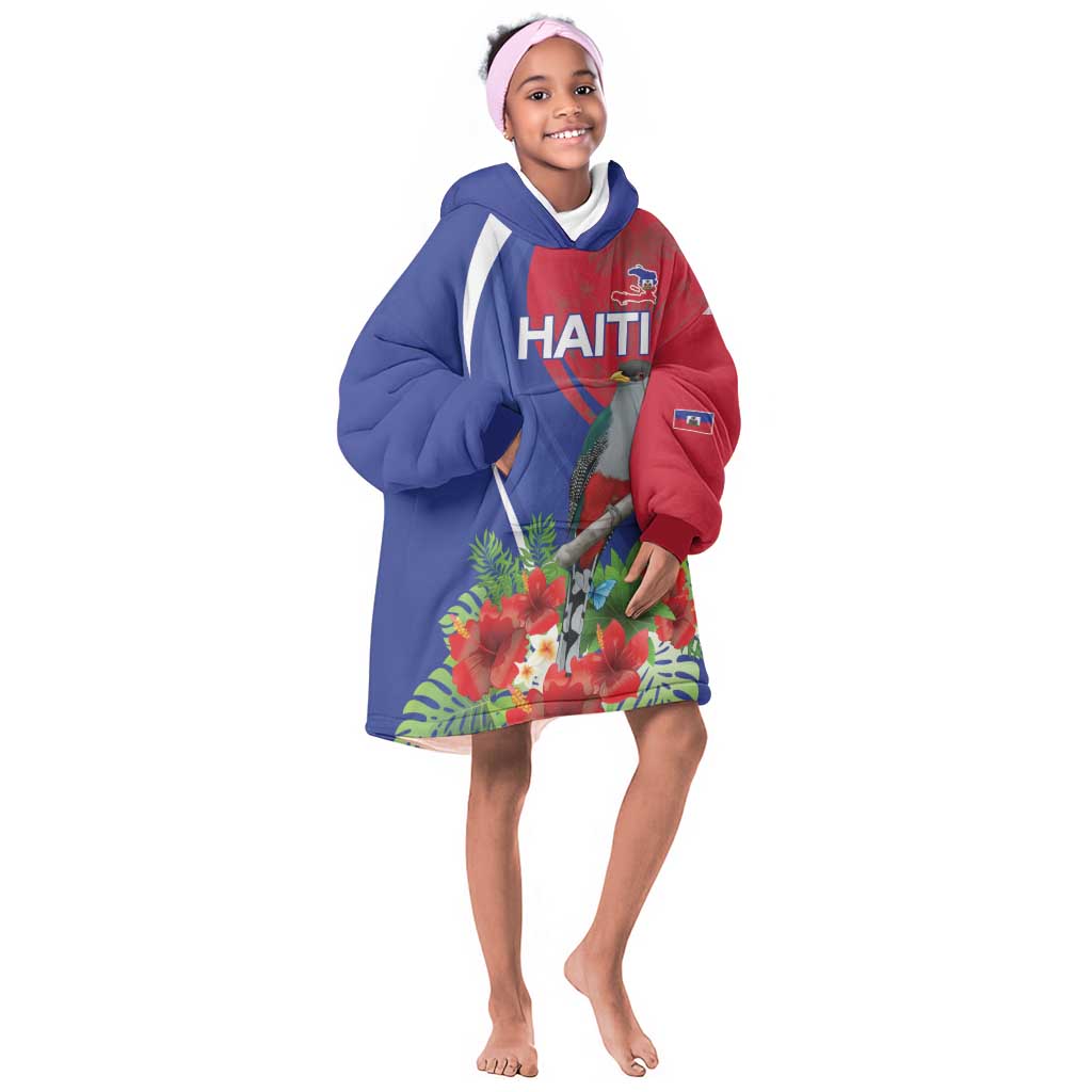 Personalized Afro-Haitians Kid Wearable Blanket Hoodie Hispaniolan Trogon Sporty Style - African Pride
