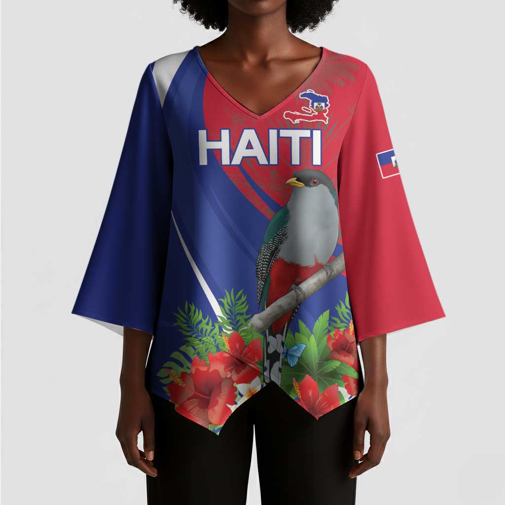 Personalized Afro-Haitians Kimono Sleeve Blouse Hispaniolan Trogon Sporty Style