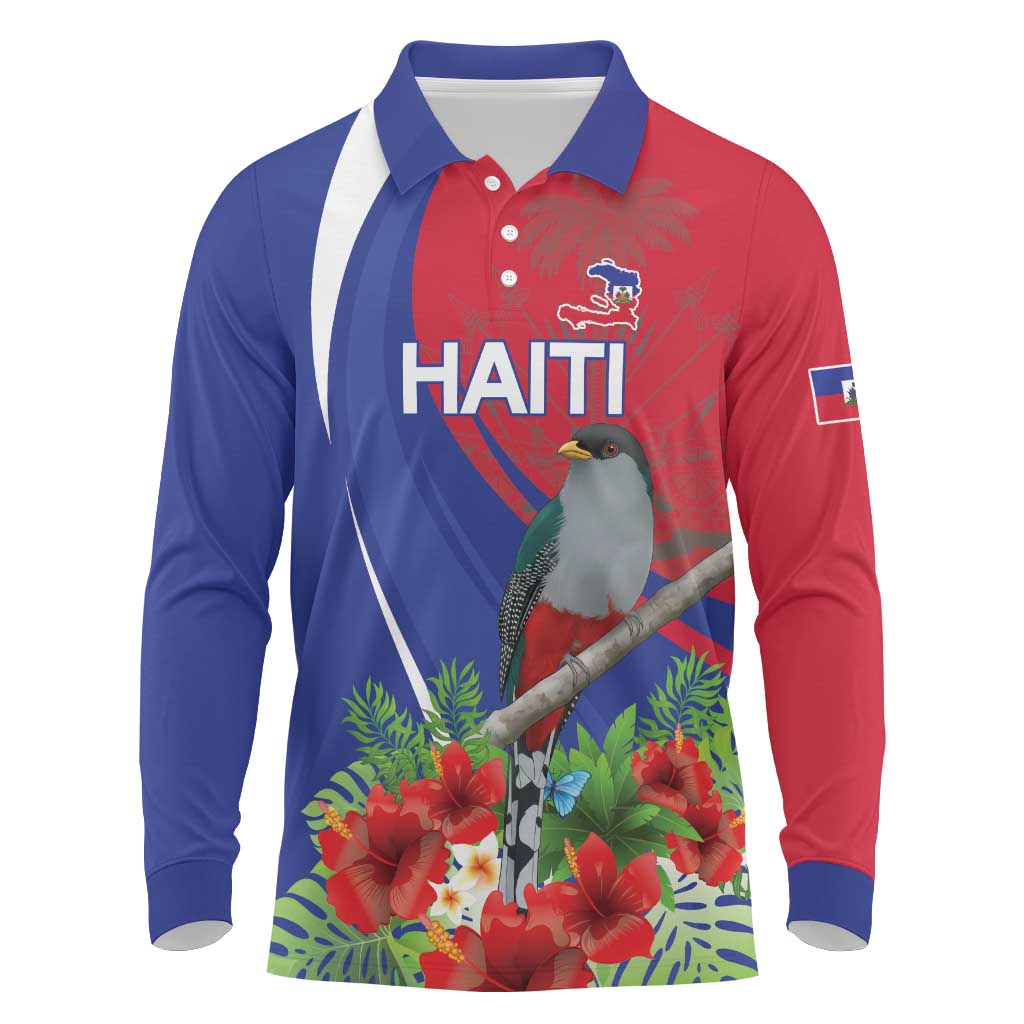 Personalized Afro-Haitians Long Sleeve Polo Shirt Hispaniolan Trogon Sporty Style - African Pride