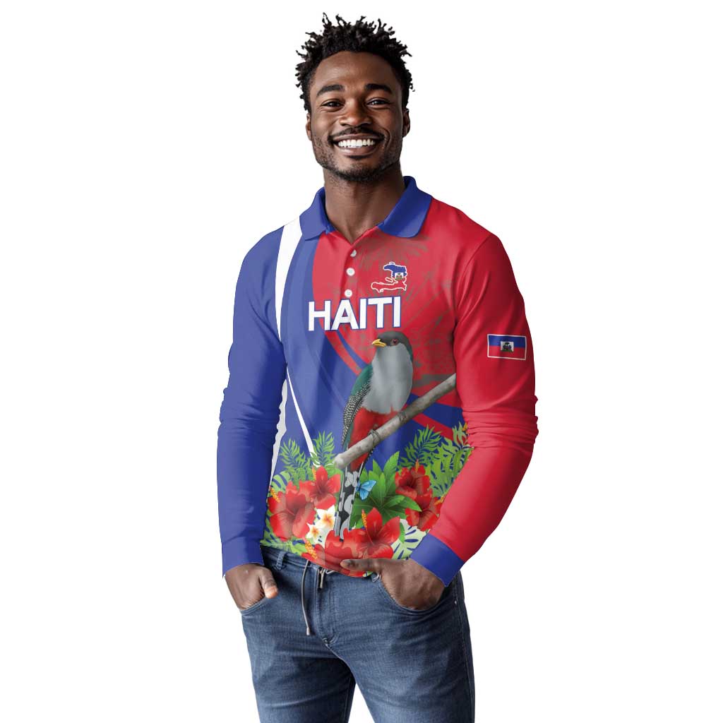 Personalized Afro-Haitians Long Sleeve Polo Shirt Hispaniolan Trogon Sporty Style - African Pride