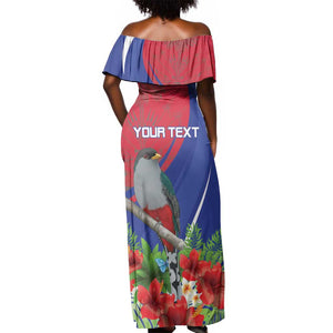 Personalized Afro-Haitians Off Shoulder Maxi Dress Hispaniolan Trogon Sporty Style - African Pride