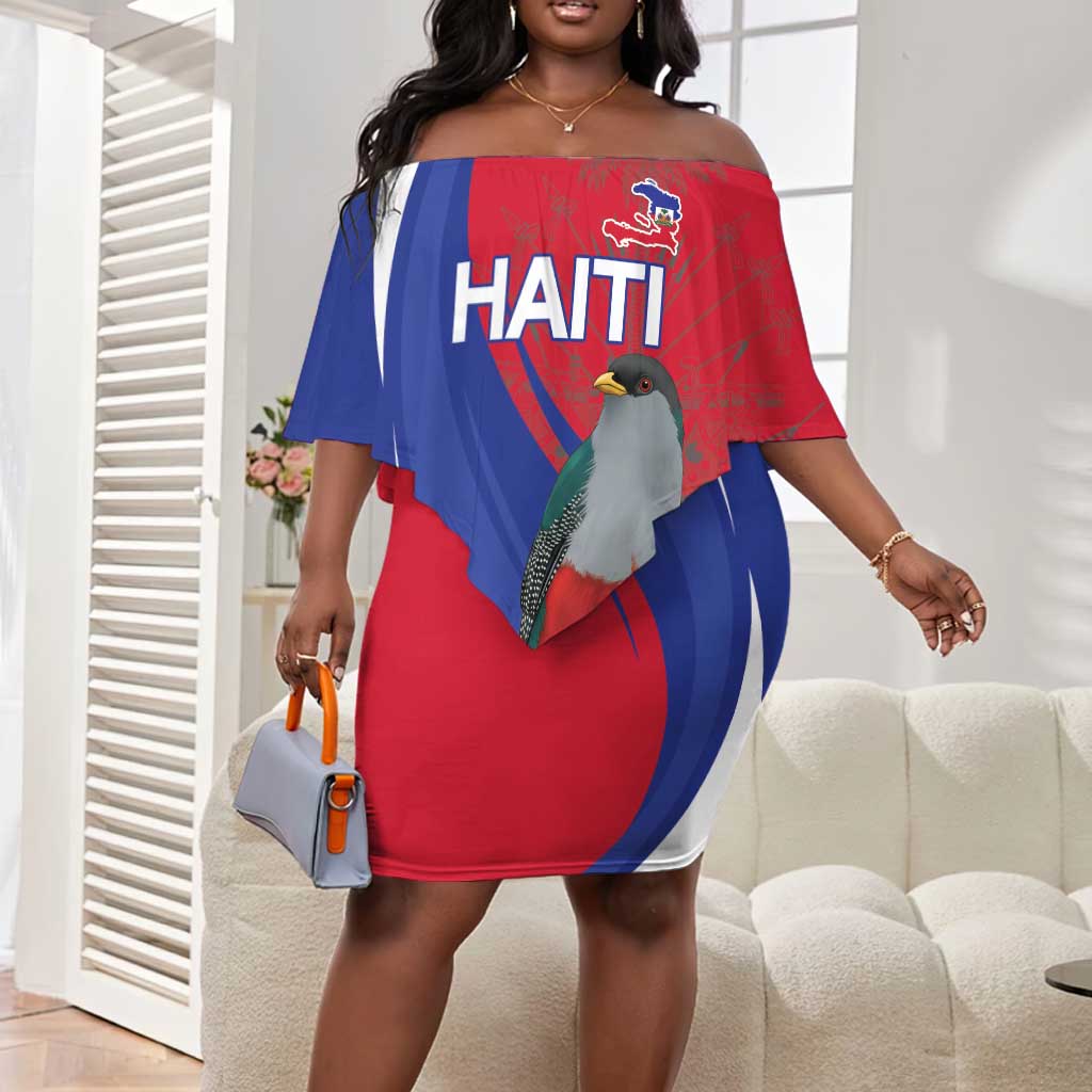 Personalized Afro-Haitians Off Shoulder Short Dress Hispaniolan Trogon Sporty Style - African Pride