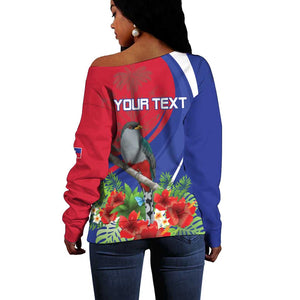 Personalized Afro-Haitians Off Shoulder Sweater Hispaniolan Trogon Sporty Style - African Pride