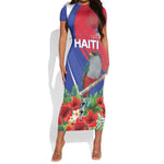 Personalized Afro-Haitians Short Sleeve Bodycon Dress Hispaniolan Trogon Sporty Style - African Pride