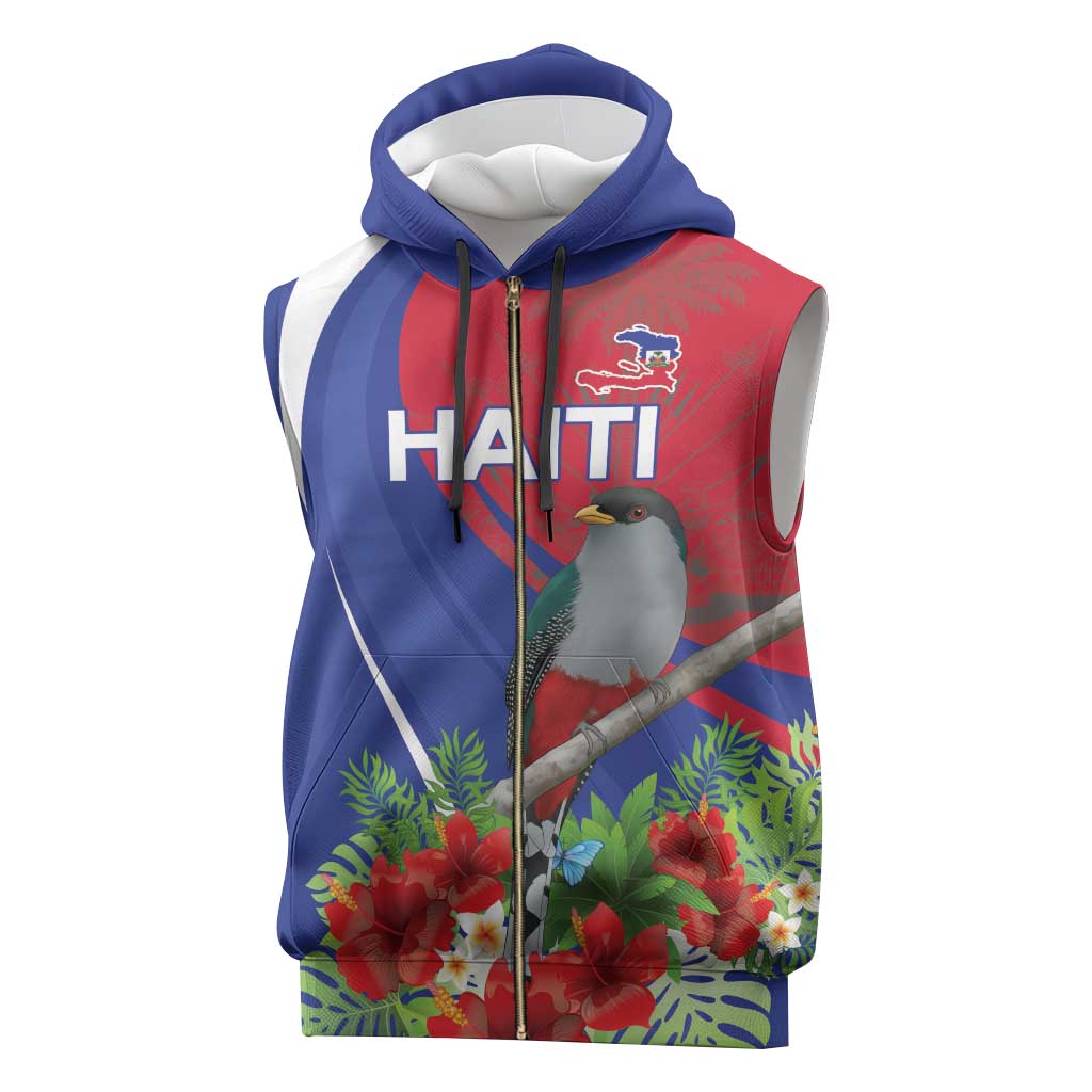 Personalized Afro-Haitians Sleeveless Zip Hoodie Hispaniolan Trogon Sporty Style - African Pride