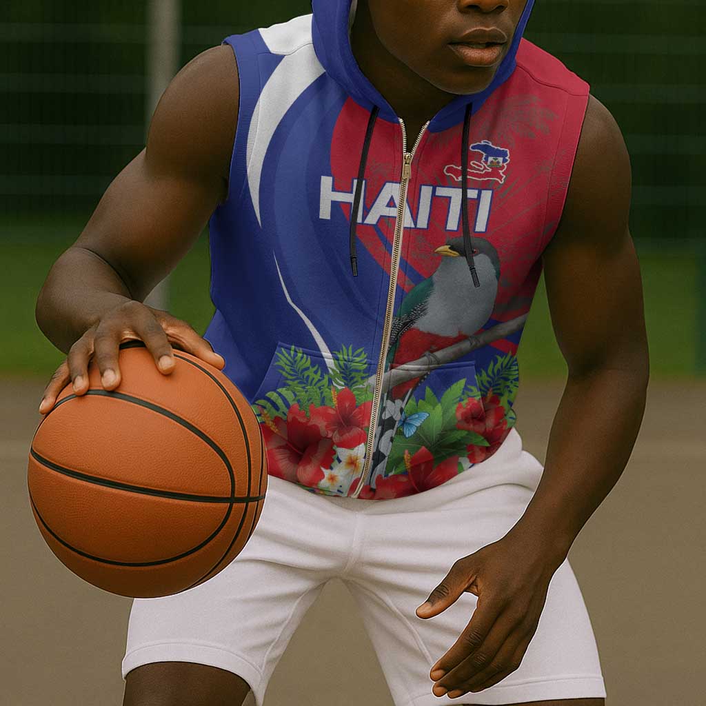 Personalized Afro-Haitians Sleeveless Zip Hoodie Hispaniolan Trogon Sporty Style - African Pride