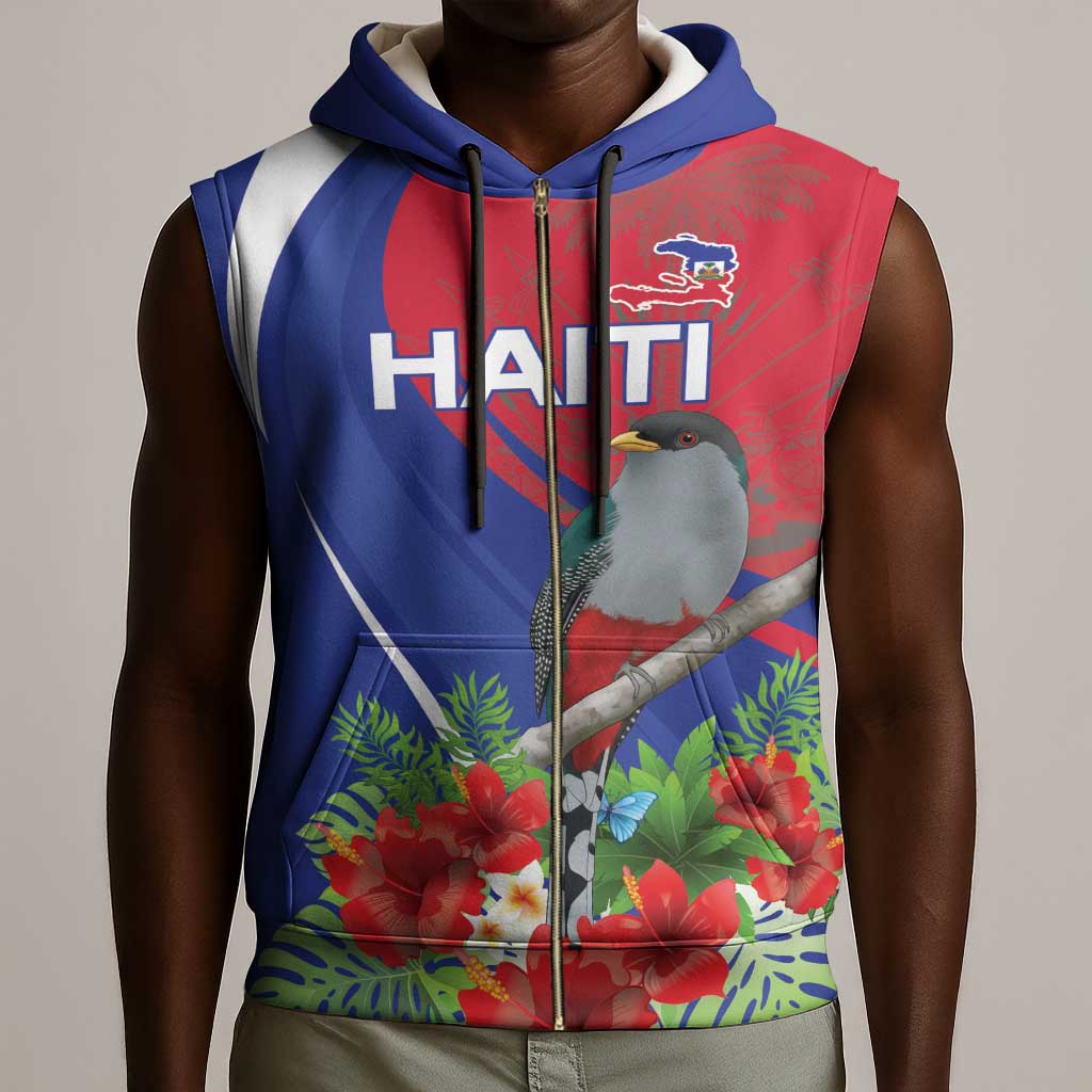 Personalized Afro-Haitians Sleeveless Zip Hoodie Hispaniolan Trogon Sporty Style - African Pride