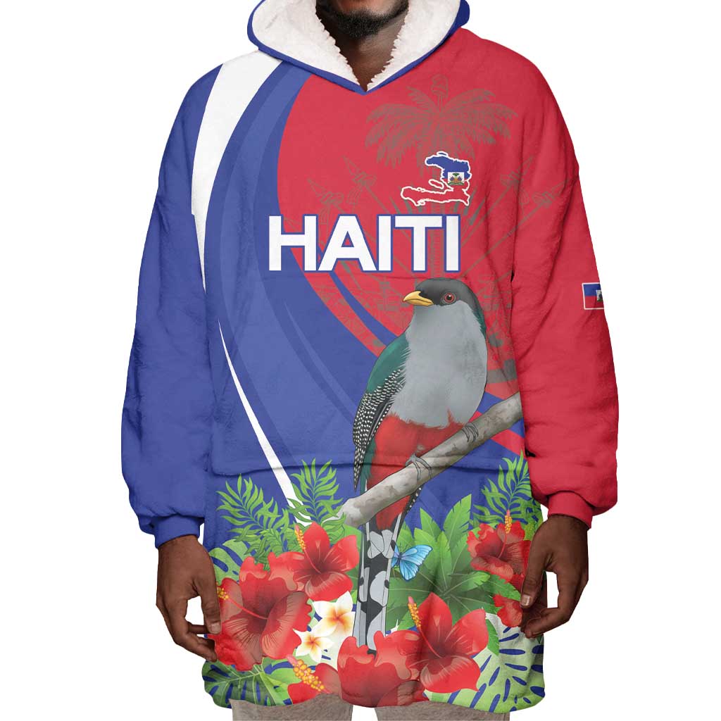Personalized Afro-Haitians Wearable Blanket Hoodie Hispaniolan Trogon Sporty Style - African Pride