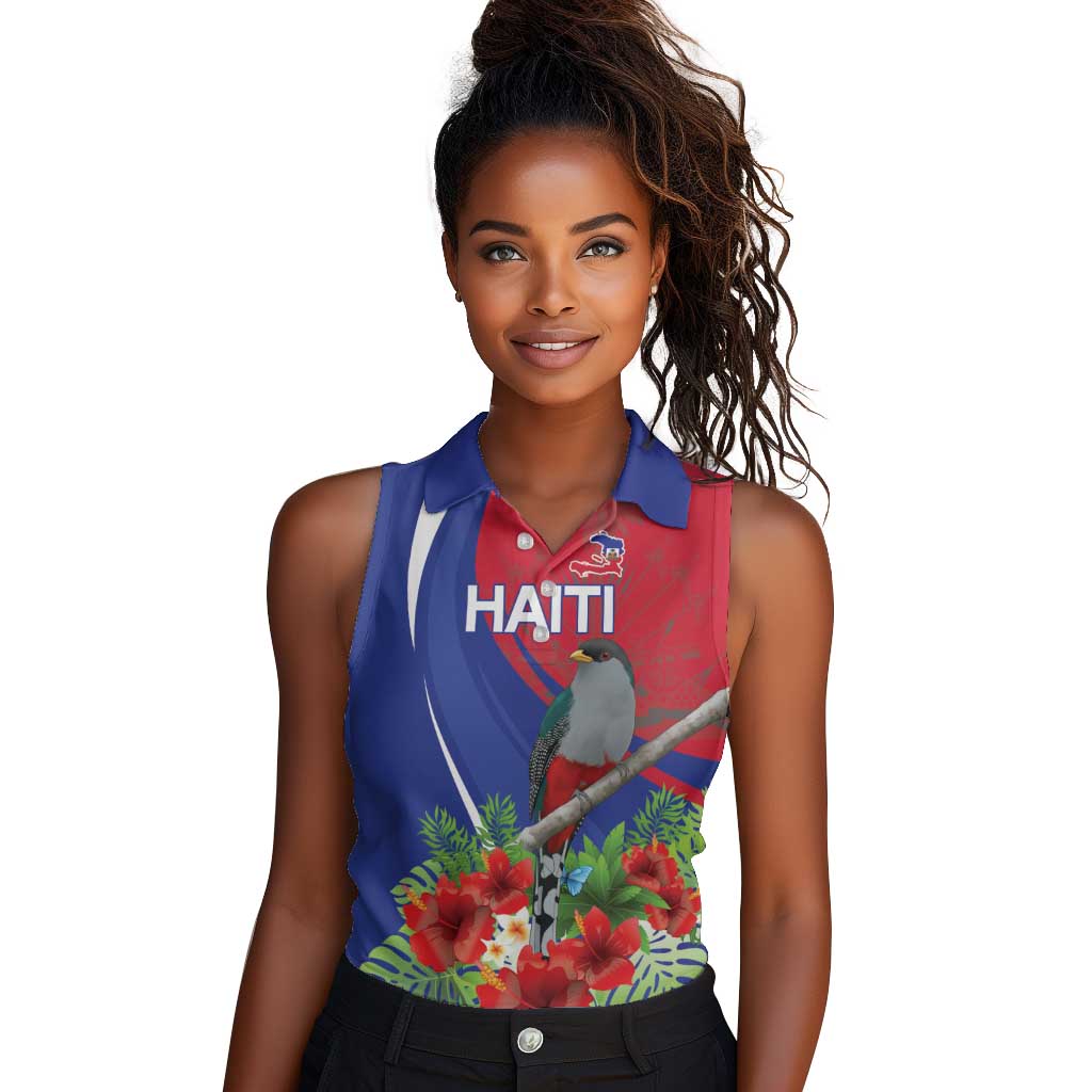 Personalized Afro-Haitians Women Sleeveless Polo Shirt Hispaniolan Trogon Sporty Style - African Pride
