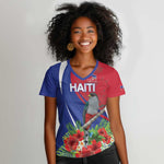 Personalized Afro-Haitians Women V-Neck T-Shirt Hispaniolan Trogon Sporty Style - African Pride