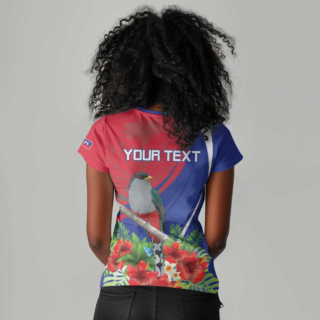 Personalized Afro-Haitians Women V-Neck T-Shirt Hispaniolan Trogon Sporty Style - African Pride