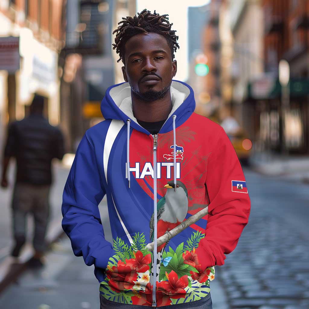 Personalized Afro-Haitians Zip Hoodie Hispaniolan Trogon Sporty Style - African Pride