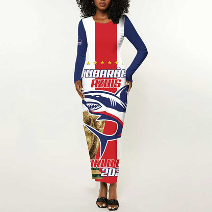 Cape Verde Football 2026 Long Sleeve Bodycon Dress Tubaroes Azuis Go Champion - African Pride