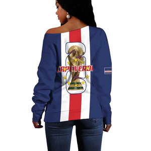 Cape Verde Football 2026 Off Shoulder Sweater Tubaroes Azuis Go Champion - African Pride