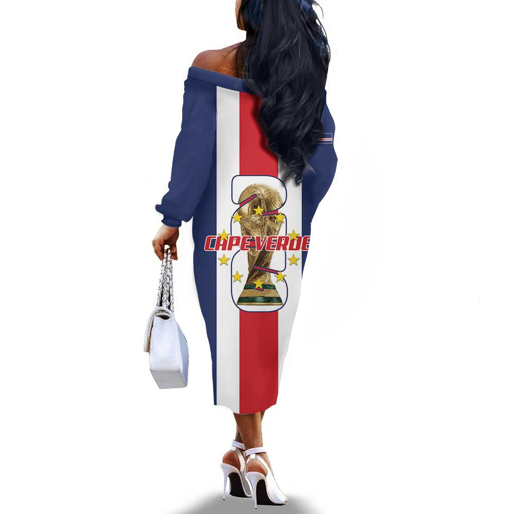 Cape Verde Football 2026 Off The Shoulder Long Sleeve Dress Tubaroes Azuis Go Champion - African Pride