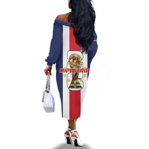 Cape Verde Football 2026 Off The Shoulder Long Sleeve Dress Tubaroes Azuis Go Champion - African Pride