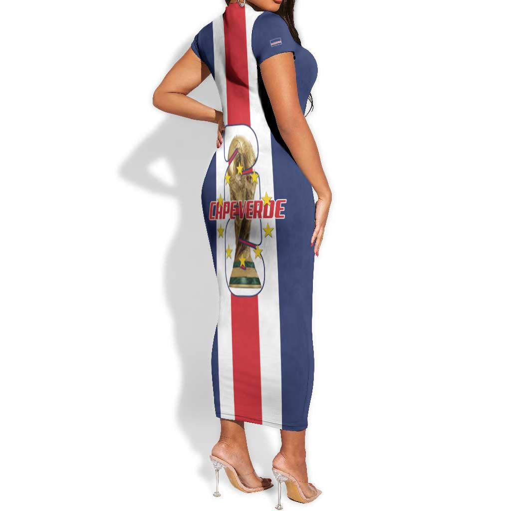 Cape Verde Football 2026 Short Sleeve Bodycon Dress Tubaroes Azuis Go Champion - African Pride