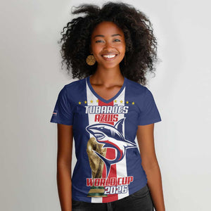 Cape Verde Football 2026 Women V-Neck T-Shirt Tubaroes Azuis Go Champion - African Pride