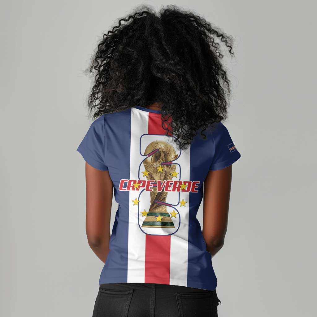 Cape Verde Football 2026 Women V-Neck T-Shirt Tubaroes Azuis Go Champion - African Pride