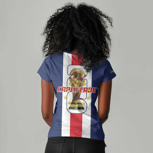 Cape Verde Football 2026 Women V-Neck T-Shirt Tubaroes Azuis Go Champion - African Pride
