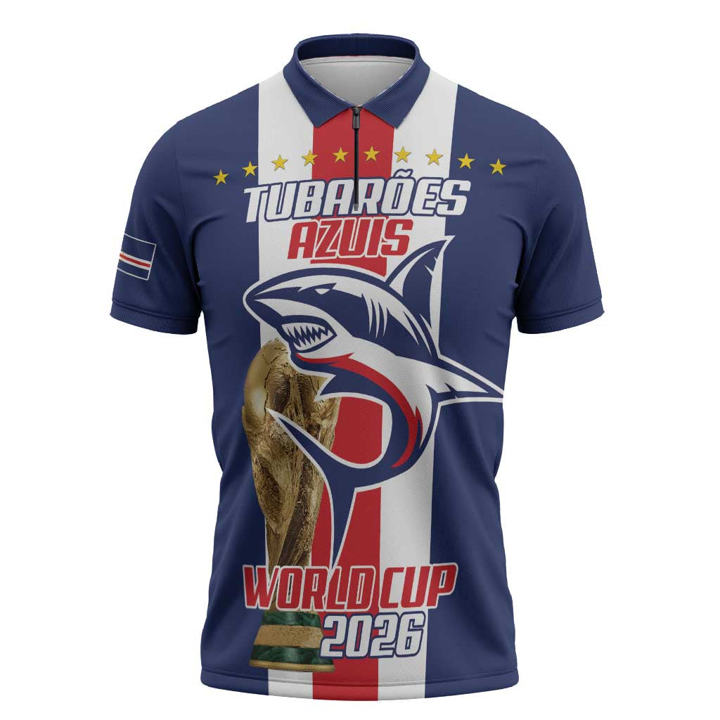 Cape Verde Football 2026 Zipper Polo Shirt Tubaroes Azuis Go Champion