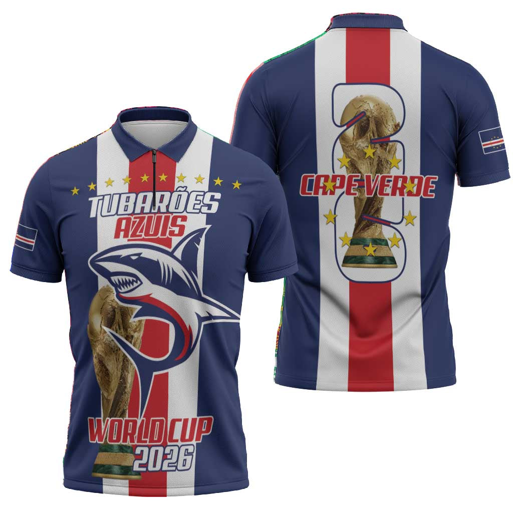 Cape Verde Football 2026 Zipper Polo Shirt Tubaroes Azuis Go Champion