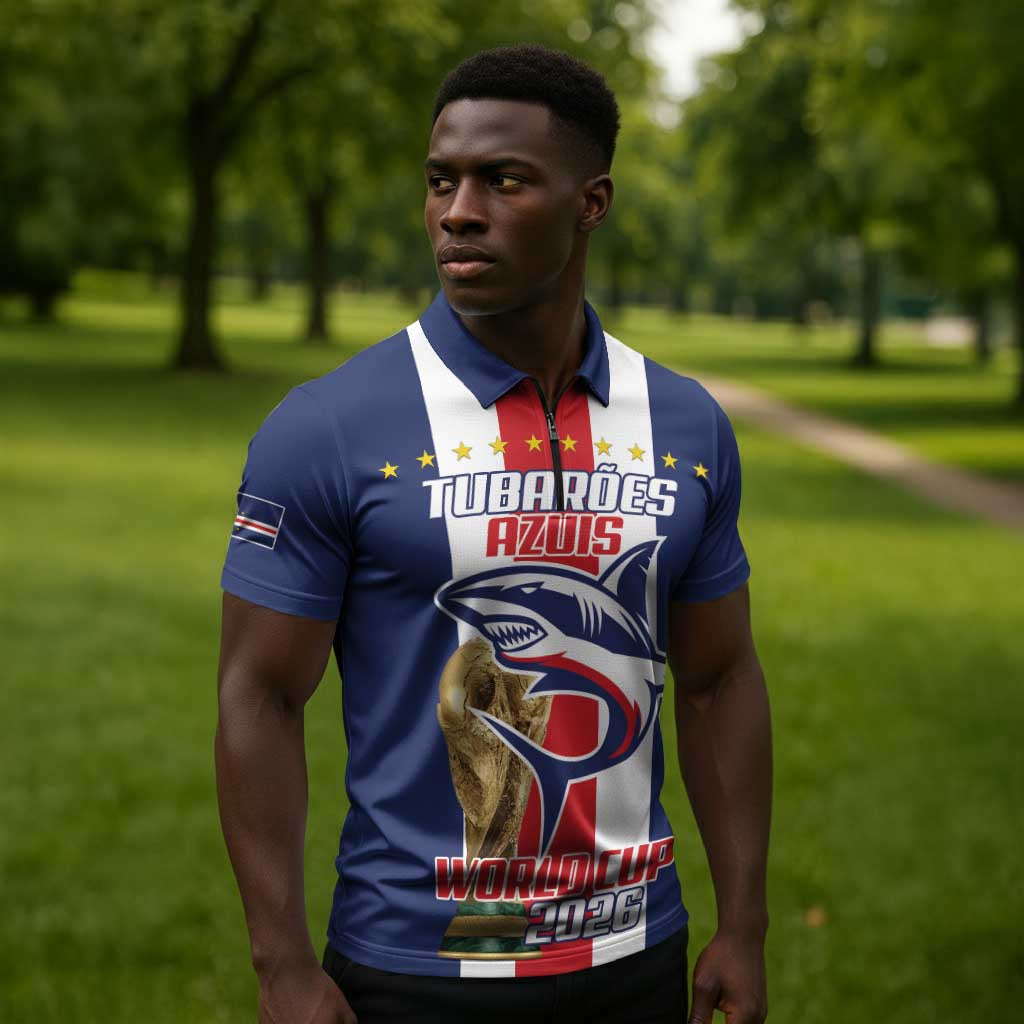 Cape Verde Football 2026 Zipper Polo Shirt Tubaroes Azuis Go Champion