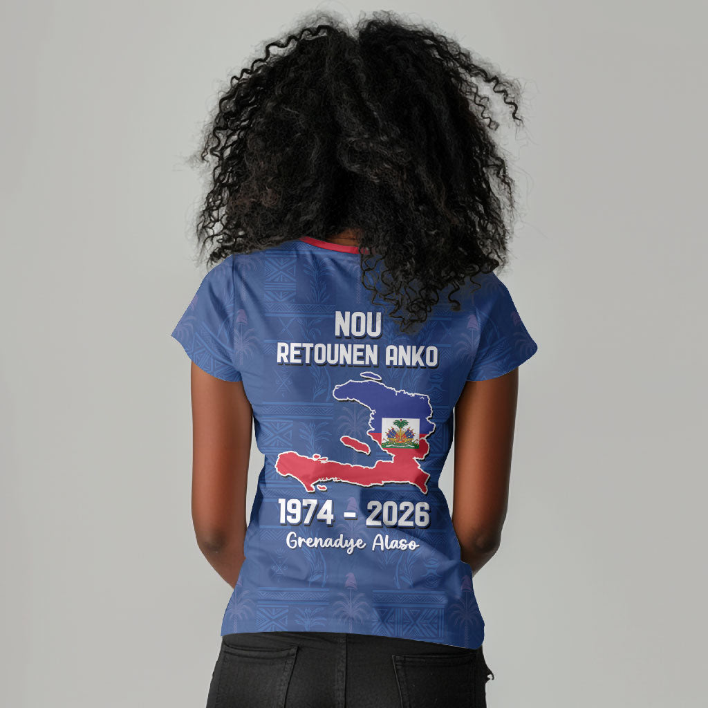 Haiti Football Women V-Neck T-Shirt Nou Retounen Anko 1974-2026