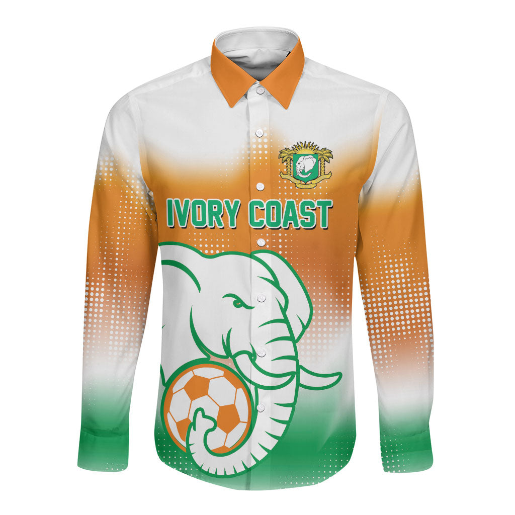 Custom Ivory Coast Football Long Sleeve Button Shirt Proud Elephant Fan Edition