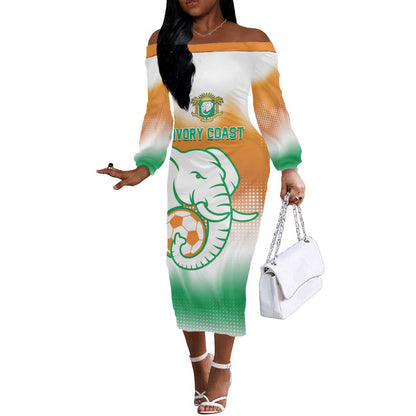 Custom Ivory Coast Football Off The Shoulder Long Sleeve Dress Proud Elephant Fan Edition
