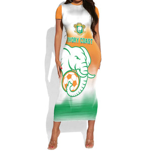Custom Ivory Coast Football Short Sleeve Bodycon Dress Proud Elephant Fan Edition