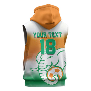 Custom Ivory Coast Football Sleeveless Zip Hoodie Proud Elephant Fan Edition