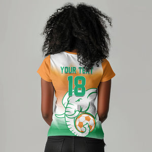 Custom Ivory Coast Football Women V-Neck T-Shirt Proud Elephant Fan Edition
